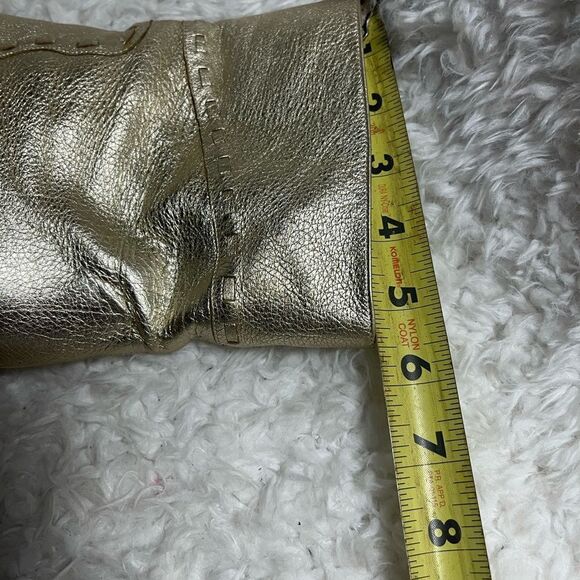 Marc Jacobs leather metallic gold slip on ankle heels boots stitching accent SZ7 - Picture 8 of 12